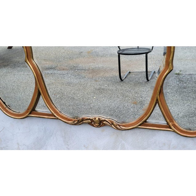 1920 Louis XV Style Triple Gilded Wall Mirror Gold Rococo Accent For Sale - Image 14 of 17
