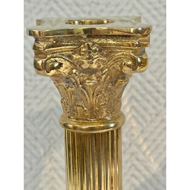 Vintage Solid Brass Neoclassical Column Style Candlestick Holders - A Pair For Sale In New Orleans - Image 6 of 9
