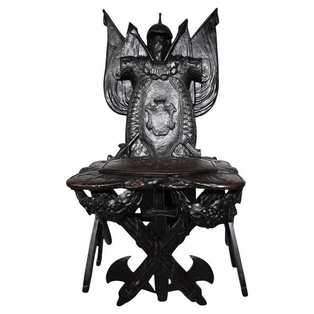 Carved Ebonised Wood Grand Tour Military Trophy Chair, 1860 For Sale - Image 12 of 12