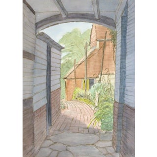 Vintage English Watercolor Landscape - Hallways Farmhouse For Sale