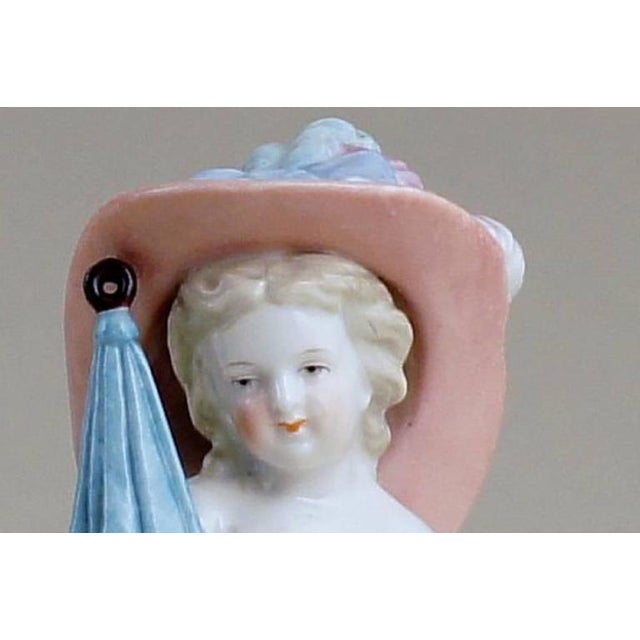 Antique Porcelain Girl with Hat, Bag, and Umbrella Figure by G. Richardi, 1870s For Sale - Image 3 of 8