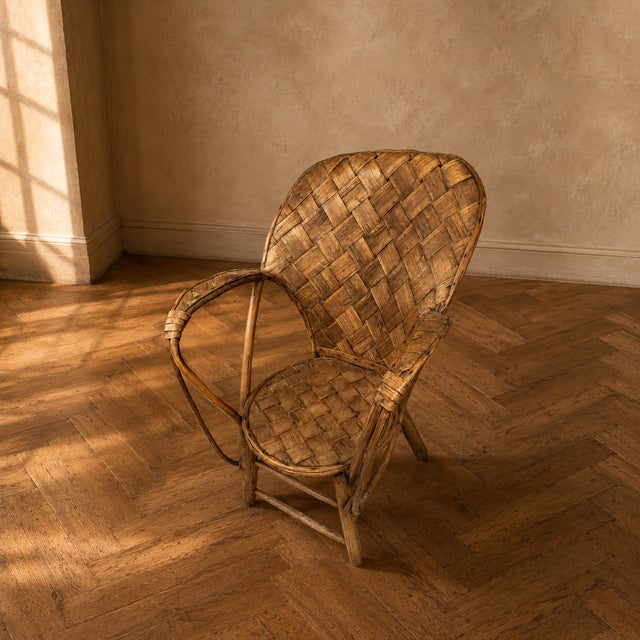 Wood Vintage Wicker Rattan Armchair with High Backrest, 1960s-1970s For Sale - Image 7 of 7