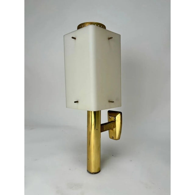 Gold Large Brass and Opaline Glass Lantern attributed to Stilnovo, Italy, 1950s For Sale - Image 8 of 12