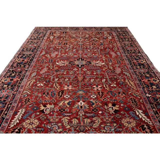 Traditional Antique Red Heriz Persian Handmade Wool Rug For Sale - Image 3 of 11