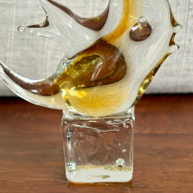 Glass Vintage Murano-Style Glass Fish Sculpture – Amber on Ice Base For Sale - Image 7 of 10