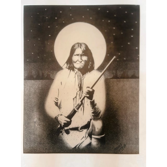 Vintage Original Signed "Geronimo" Graphite Drawing by Arnold Wichita For Sale - Image 4 of 14