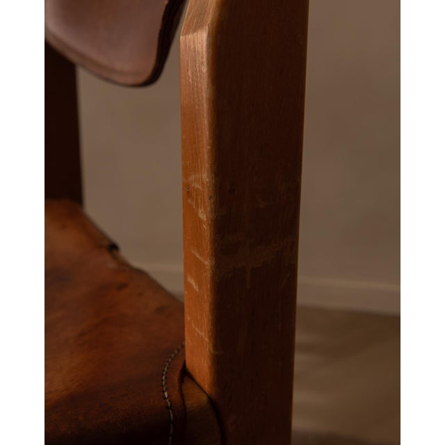 Vintage French Elm and Cognac Leather Chair from Maison Regain, 1970s For Sale - Image 9 of 16