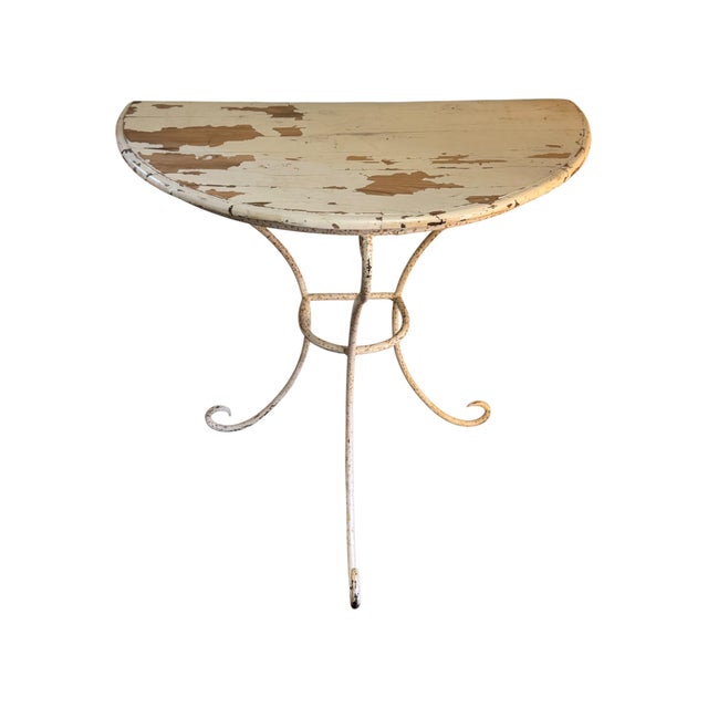 Vintage Wrought Iron Demi-Lune Console Table with Painted Pine Top, 1950s For Sale - Image 9 of 12