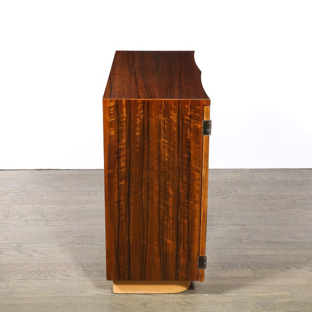 Art Deco Brass Pulls & Leather Wrapped Base Paldao Wood Cabinet by Gilbert Rohde For Sale - Image 13 of 16