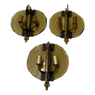 Italian Smoked Cut Glass Wall Lights, Set of 3 For Sale