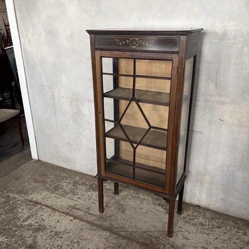Textile Antique Edwardian Mahogany-Toned Glazed Display Cabinet, 1890s For Sale - Image 7 of 11