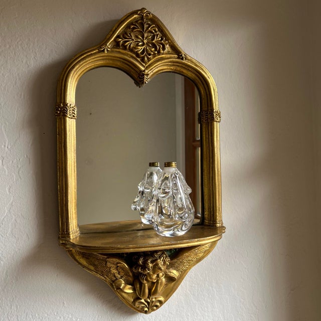 Italian Rococo Revival Gilt Wood Mirror With Shelf, C. 1960s 22" For Sale - Image 9 of 14