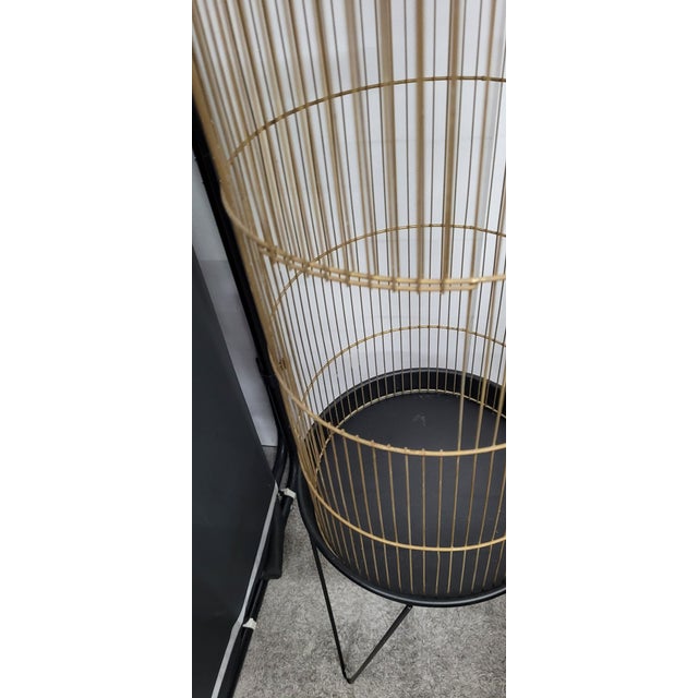 Black Vintage Black Atomic Cylinder Bird Cage Floor Stand on Hairpin Legs For Sale - Image 8 of 10