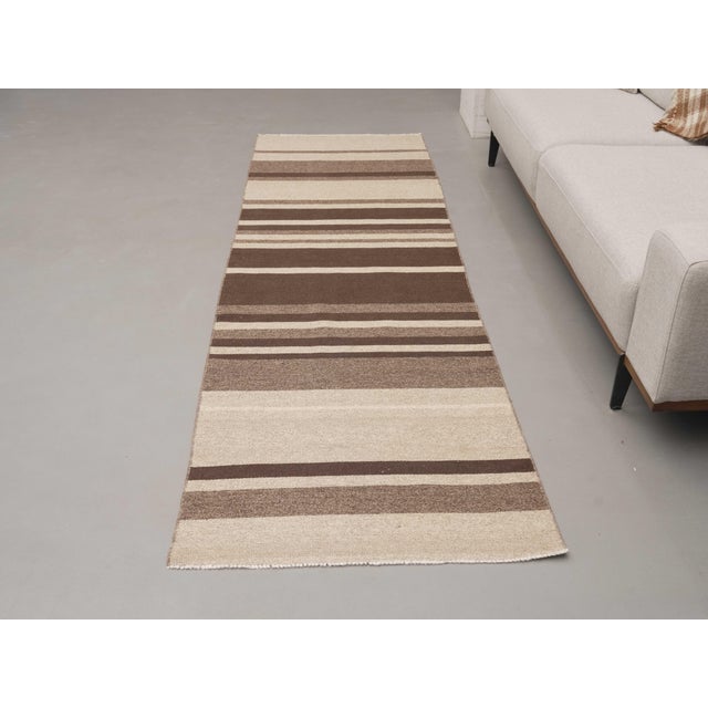 1970s Vintage Handmade Wool Cotton Beige Runner Rug For Sale - Image 4 of 11