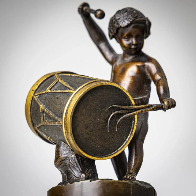 Maroon Small Sculpture of a Drumming Child, Late 19th Century, Bronze For Sale - Image 8 of 9
