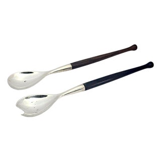Mid 20th Century Jacob Grimminger Mid-Century German Sterling Silver and Hardwood Serving Set For Sale