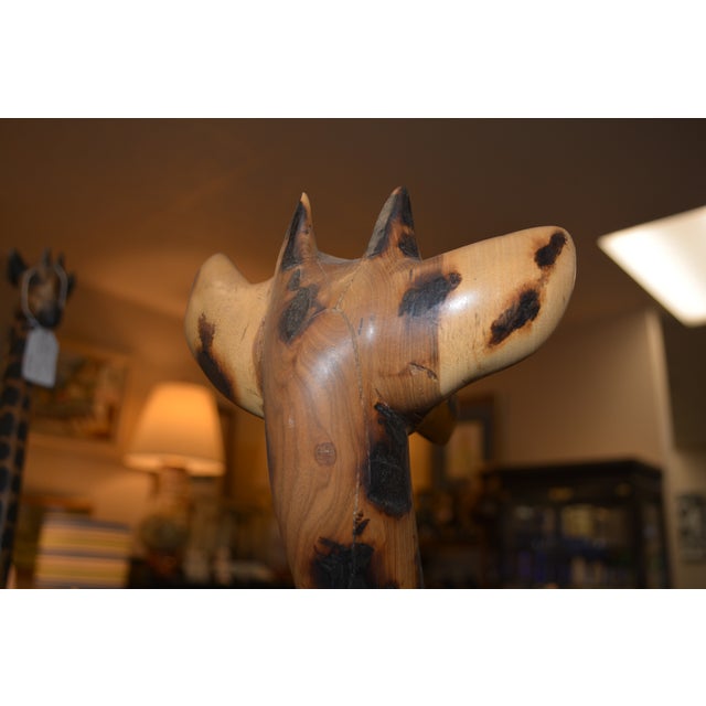 Hand Crafted 5.5' Golden Wood & Brown Standing Wooden Giraffe For Sale - Image 11 of 17