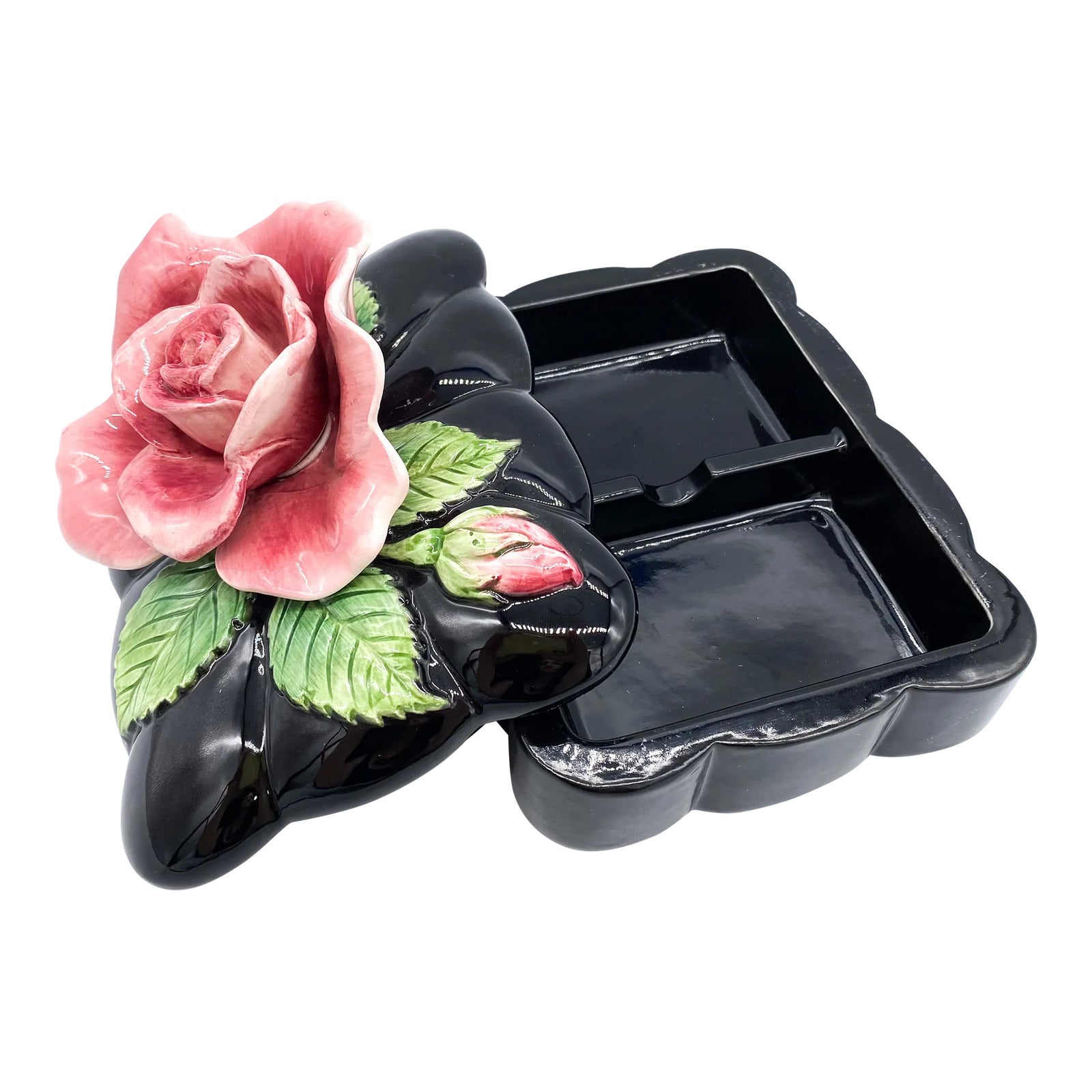 1980's Fitz and Floyd Playing Card Box - Pink Rose Flower Motif