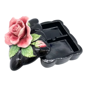 1980's Fitz and Floyd Playing Card Box - Pink Rose Flower Motif