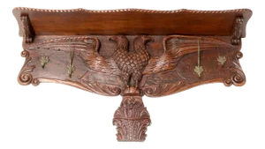 Black Forest Wall Coat Rack in Oak with Hand Carved Double-Headed Eagle, 1900s