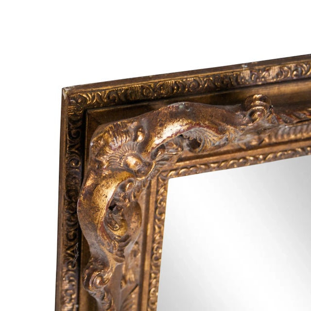 Baroque Neoclassical Style Hand Carved Wooden Mirror in Gold Foil, 1970s For Sale - Image 3 of 6