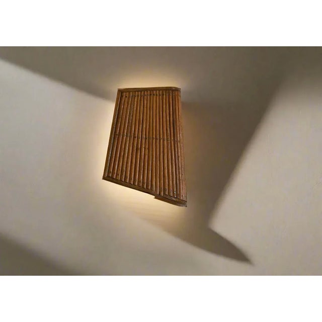 1990s Pencil Reed Rattan Wall Sconce Lamp For Sale - Image 4 of 5