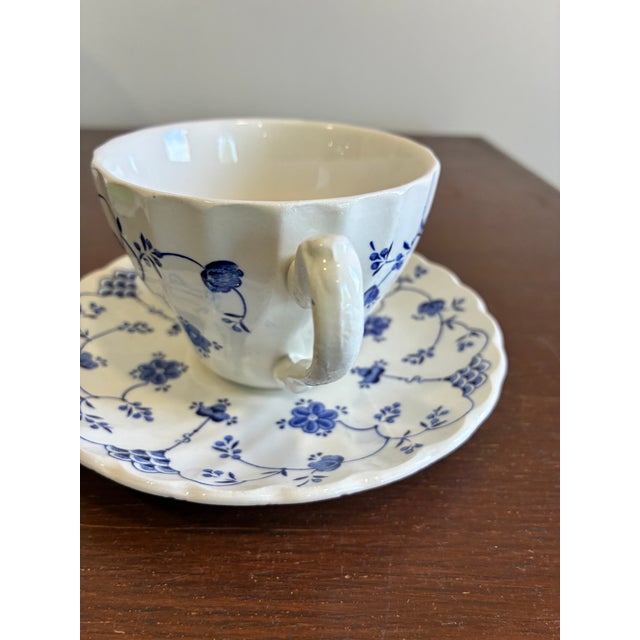 Farmhouse Late 20th Century Myott Finlandia Blue & White Teacup and Saucer For Sale - Image 3 of 10