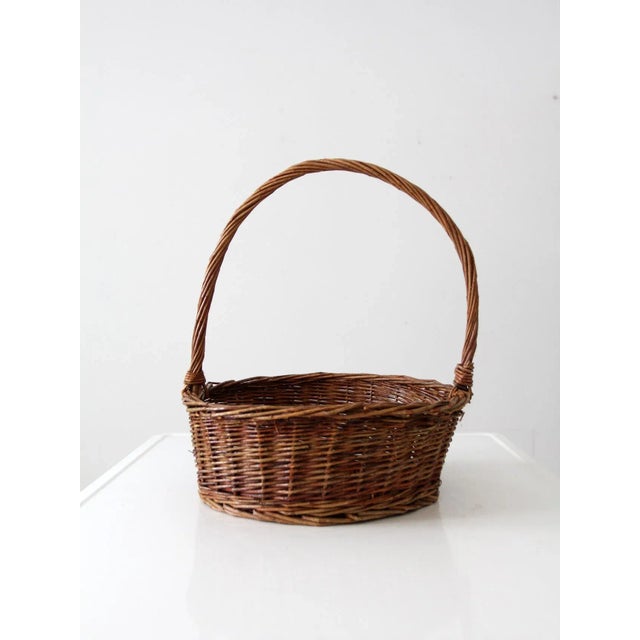 Brown Vintage Wicker Handle Basket For Sale - Image 8 of 8