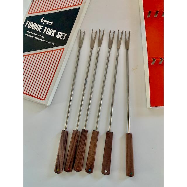 1960s Rosewood and Stainless Steel 6 Piece Fondue Fork Set For Sale In New York - Image 6 of 8
