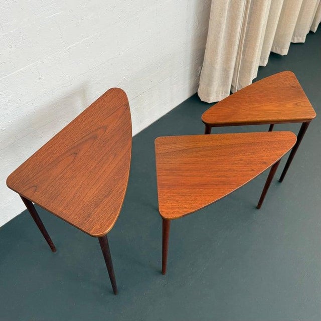 Scandinavian Modern Triangular Teak Nesting Tables by Selig For Sale - Image 10 of 11