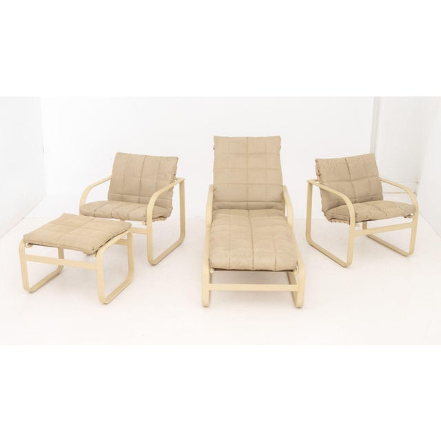 Brown Jordan Patio Furniture Four-Piece Set, plastic slatted beige metal framed with cushions, comprising: pair of...
