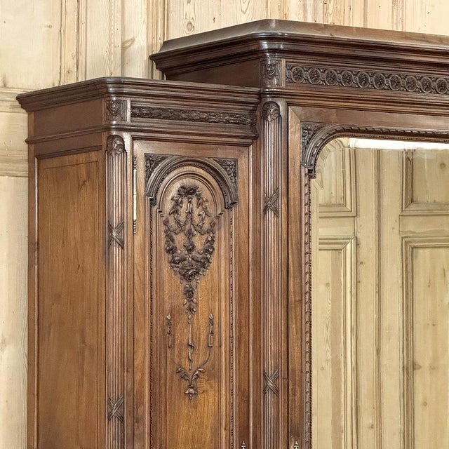 19th Century French Louis XVI Walnut Triple Armoire For Sale In Dallas - Image 6 of 18