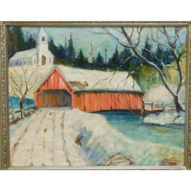 American Arthur Goodwin B.1864 Vintage Winter Snow Scene Oil Painting For Sale - Image 3 of 6