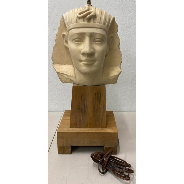 Large Scale Carved and Molded Clay Egyptian Pharoah Head Table Lamp C.1970 For Sale - Image 9 of 11