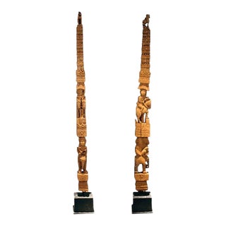 Tall Antique Burmese Carved Architectural Pole on Display Stand Southeast Asia For Sale