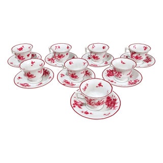 Limoges Porcelain Coffee Service with Pink Flowers by Raynaud & Co, 1890s For Sale