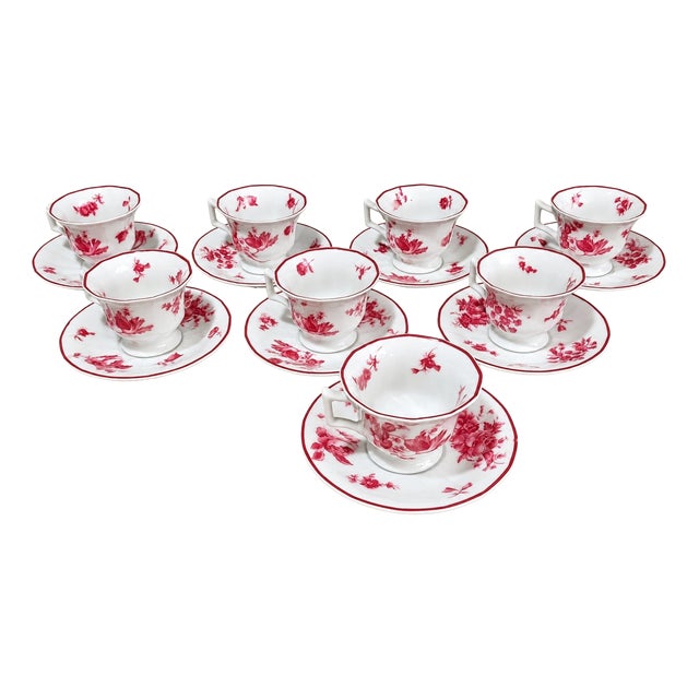 Limoges Porcelain Coffee Service with Pink Flowers by Raynaud & Co, 1890s For Sale