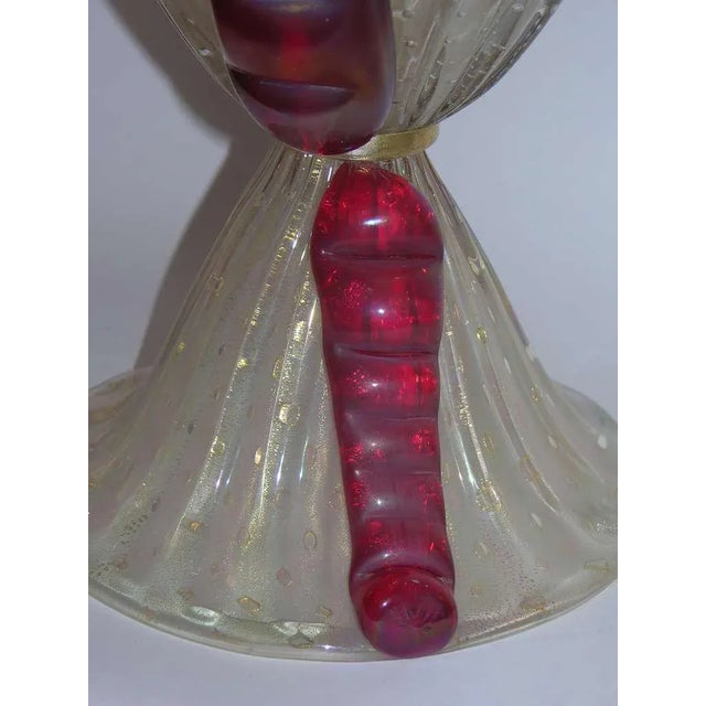 Ivory Barovier E Toso Grand Pearlized Murano Glass Lamps With Red Accents - a Pair For Sale - Image 8 of 11