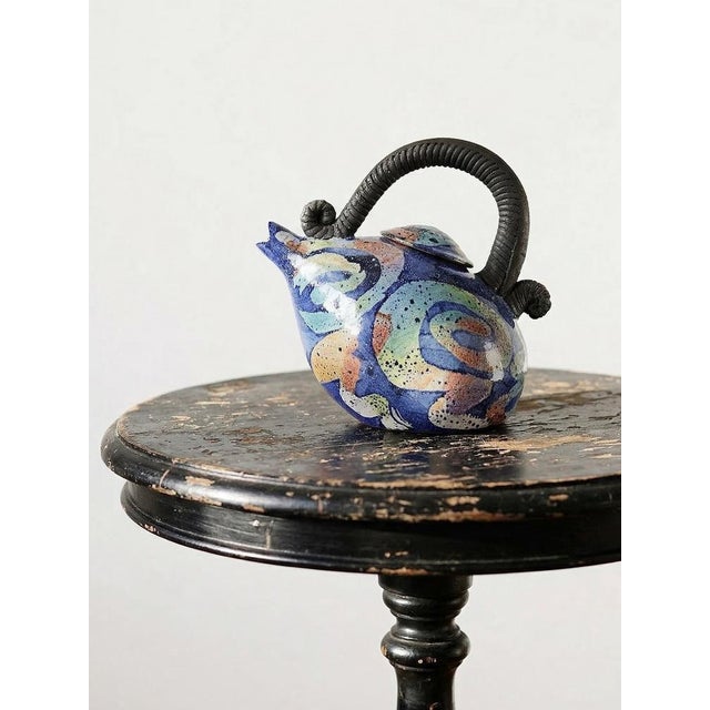 Beautiful, rare, unique. Collectible glazed earthenware teapot, American studio pottery, vintage 1950s-1970s, in the style...