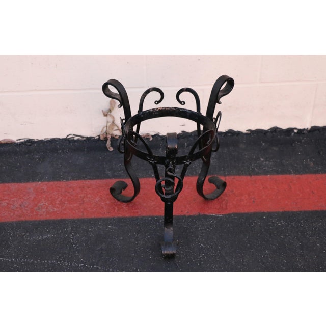 Antique 1920s Olive Green Glazed Oil Jar With Wrought Iron Stand For Sale - Image 11 of 16