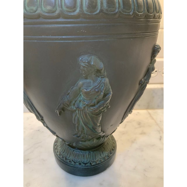 Metal Vintage 1962 Austin Productions Neoclassical Verdigris Vase – 14” Greek Relief Vase for Classic Revival, Neoclassical & Art Nouveau Decor. See Pics! For Sale - Image 7 of 11