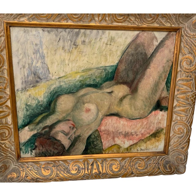 Traditional Constantine Pougialis (1894–1985) Seated Reclining Female Nude Modernist Oil Painting Usa 1930s-1950s For Sale - Image 3 of 9