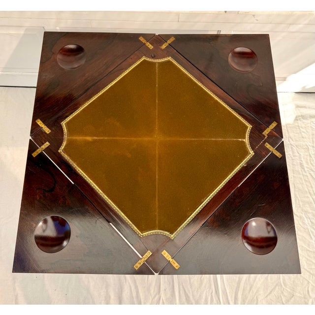 Brown Antique Louis XVI Marquetry Envelope Folding Game Table With Felt Top & Drawer For Sale - Image 8 of 18