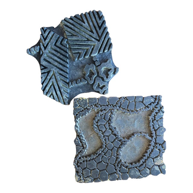 Vintage Wood Indian Textile Printing Blocks - A Pair For Sale