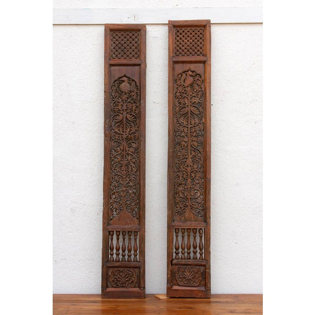 Pair of Tall Handcarved Antique Peacock Panels For Sale - Image 4 of 10