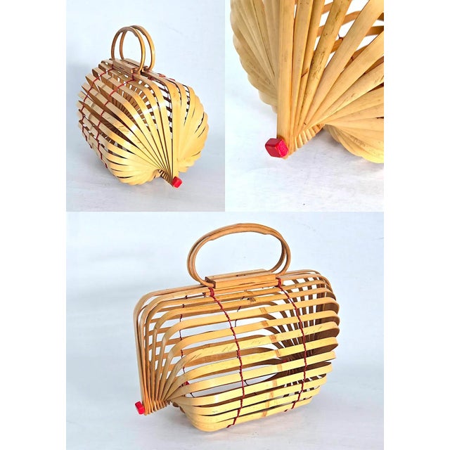 1950s 1940s Japanese Bamboo Lobster Cage Basket/Purse For Sale - Image 5 of 12