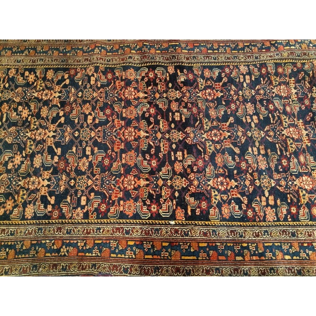 Navy Blue Early 20th Century Persian Senneh Area Rug, Hand-Knotted Allover Herati Geometric Pattern, Navy & Red, 4’ X 6’ For Sale - Image 8 of 10