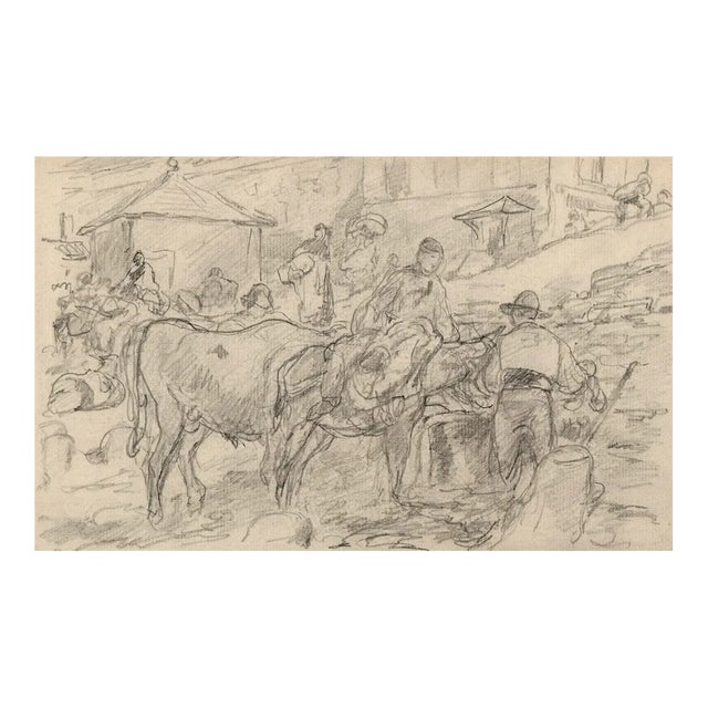 Walter Shirlaw Madrid Spanish Market Drawing For Sale