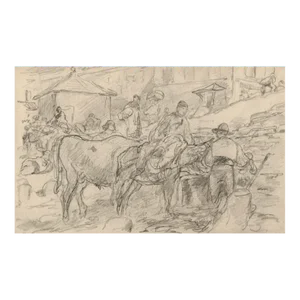 Walter Shirlaw Madrid Spanish Market Drawing