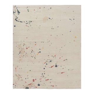 Rug & Kilim’s Modern Distressed Art Rug in White With Colorful Abstract Patterns For Sale